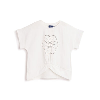 Girls White Printed Short Sleeve T-Shirt